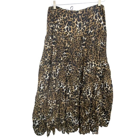 Western Boho Chic Cowgirl Multi Tiered Leopard Long Skirt Elastic Waist 12 VTG - Picture 11 of 11